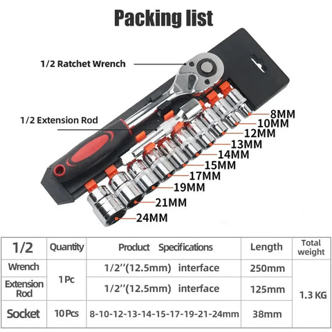 12pcs 1/2 Inch Socket Wrench Set - Improve Center