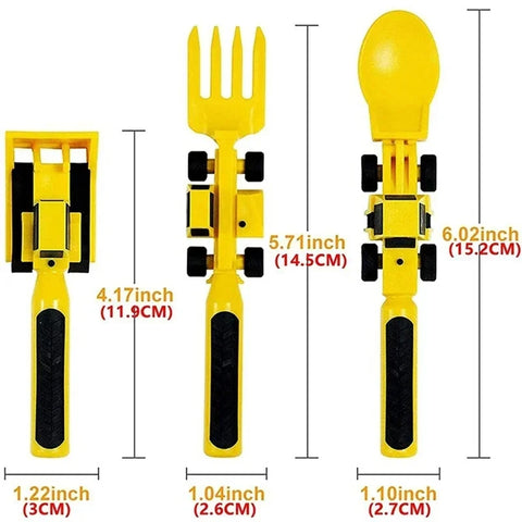 Kids Construction Vehicle Utensil Set – Spoon, Fork & Knife