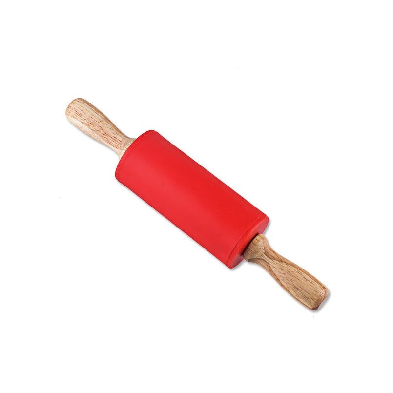 23cm Mini Silicone Rolling Pin 4 Sweet Colors Wood Handle Non-stick Dough Roller Parent Child DIY Baking Pastry Tools - Improve Center