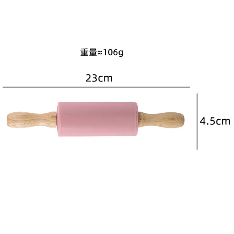 23cm Mini Silicone Rolling Pin 4 Sweet Colors Wood Handle Non-stick Dough Roller Parent Child DIY Baking Pastry Tools - Improve Center