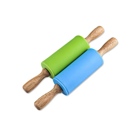 23cm Mini Silicone Rolling Pin 4 Sweet Colors Wood Handle Non-stick Dough Roller Parent Child DIY Baking Pastry Tools - Improve Center